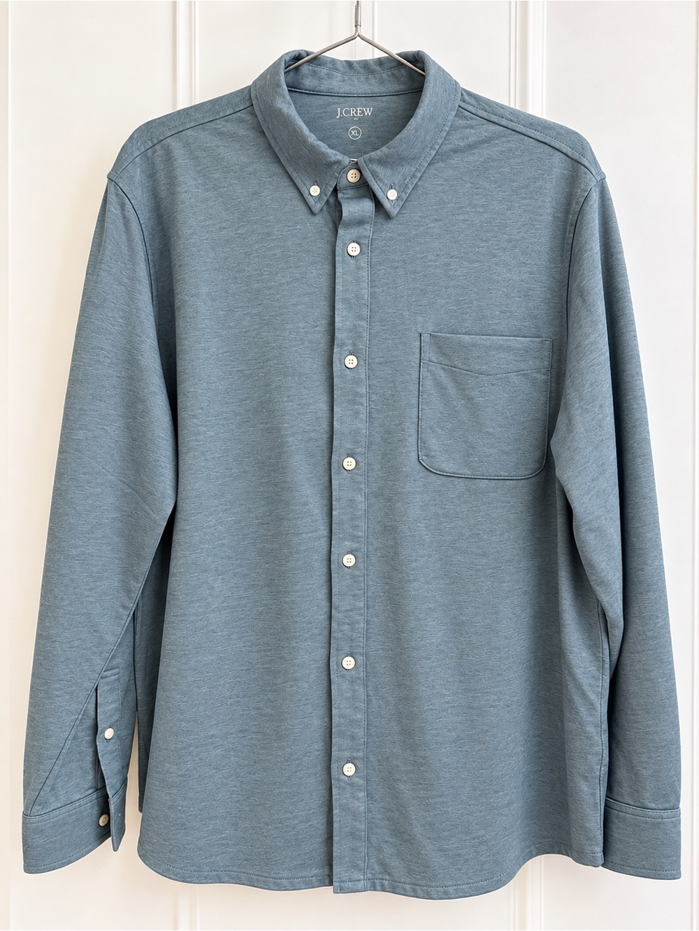 J. Crew Men's Slate Blue Button-Down Pocket Shirt - Heathered Knit